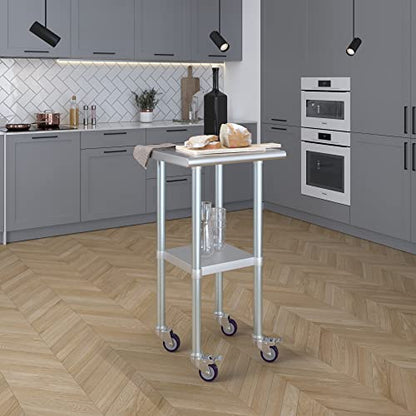 AmGood 20 in. x 20 in. Stainless Steel Work Table with Wheels | Metal Kitchen Food Prep Table | NSF - size: 20 in. Long x 20 in. Deep with Wheels