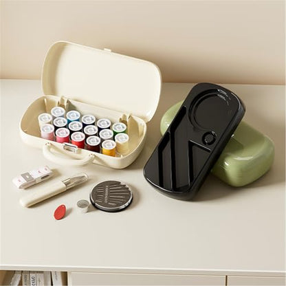 FKOG Sewing Project Kit, 151 Pcs Family Sewing Supplies Repair Organizer with Portable Retro Hard-Shell Case, 16 Multicolor Thread Spools, Needles, Buttons, and Accessories (Creamy White) - style: Creamy white