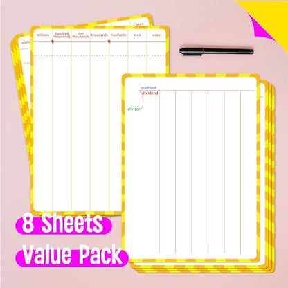 8 Packs Division Whiteboards, Double Sided Dry Erase Board Writable and Erasable Math Learning White Board for Kids, Students, Classroom and Home (Each Measures 12” x 9”) - color: Division Whiteboards