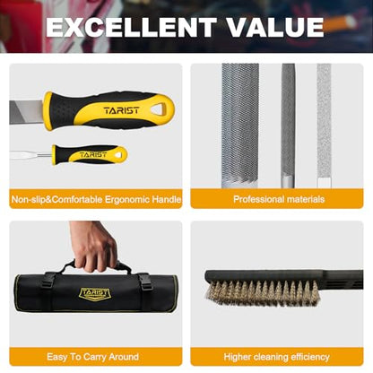 TARIST 17PCS File Set with Tool Bag, Includes 4PCS Large Metal File, 12PCS Needle File and Wire Brush,Work for Metal, Wood and More - style: File Set - 17 pcs