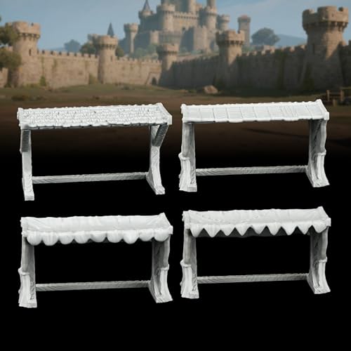 AUSPDICE Miniature Game Market Stalls, 25mm Scale Unpainted TTRPG Scenery - color: Af1104 P Market Stall Awning