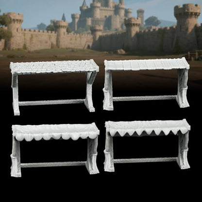 AUSPDICE Miniature Game Market Stalls, 25mm Scale Unpainted TTRPG Scenery - color: Af1104 P Market Stall Awning