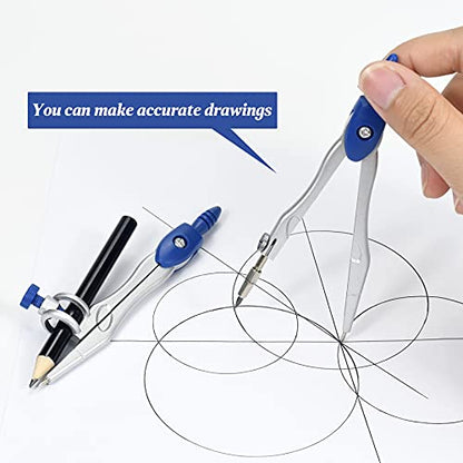 Unjoo Geometry Set 10 Pcs, Compass and Protractor for Students(Navy Blue) - color: Navy Blue