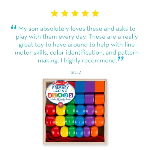 Melissa & Doug Primary Lacing Beads - Educational Toy with 30 Wooden Beads and 2 Laces for Toddlers, Fine Motor Skills Lacing Toys for Toddlers and Kids Ages 3+