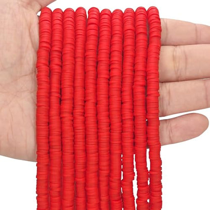 MIIIM 3600 PCS 10 Strands Polymer Clay Beads for Jewelry Making, Vinyl Heishi Beads 6mm for Surfer Bracelets Necklace Making (Red-1) - color: XR03-Red-1