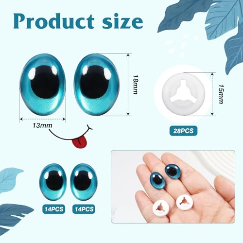 TOAOB 28pcs Plastic Safety Eyes with Washers Blue Oval 13 x 18mm Stuffed Animals Craft Doll Eyes for DIY Amigurumis Crochet Animals Puppet Making - color: Blue