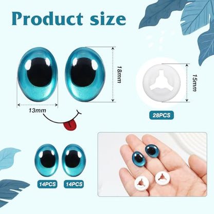 TOAOB 28pcs Plastic Safety Eyes with Washers Blue Oval 13 x 18mm Stuffed Animals Craft Doll Eyes for DIY Amigurumis Crochet Animals Puppet Making - color: Blue