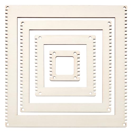 BENECREAT 4 Sizes Wooden Weaving Loom Kit, 2/4/5.9/7.8 inch Square DIY Weaving Loom DIY Weaving Art Tapestry Loom for Hanging Decor Woven Tapestry Knitted Crafts Making, 4.5mm Thick - size: 4 Sizes