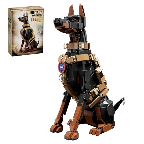 Doberman Pinscher Building Set 1376 Pieces Realistic Police Dog K9 Model Kit with Tactical Harness Large Sitting Animal Pet Construction Toy Guardian Statue Gift for Dog Lovers & Adults - color: Doberman Pinscher