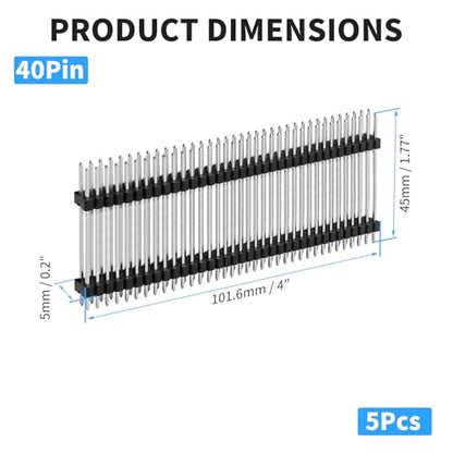 2x40 Pin Header Strip, 45mm, Double Row Header Pins Connector - size: 45mm Dual Row Plastic(5 pcs)