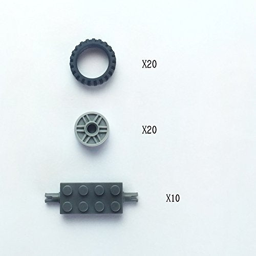 Taken All 24 mm X 7 mm Tire,Wheel and Long Axles -50 Pieces Brick Building Chassis Pieces Education Wheels Set Toy