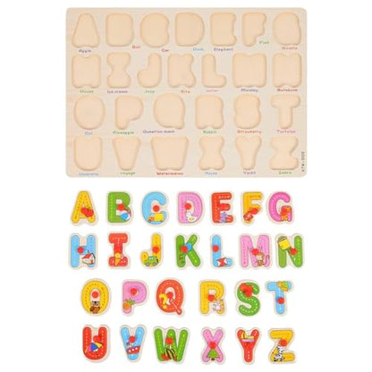 Alphabet Puzzle Wooden Puzzles for Toddlers 3+ Year Old, ABC Puzzle Shape Alphabet Learning Puzzles Toys with Puzzle Board & Letter Blocks, Preschool Education Kit for Girls and Boys - style: Alphabet