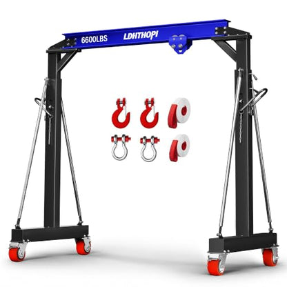 LDHTHOPI 3 Ton Gantry Crane, 6600LBS with Manual Trolley, Hook & Shackles - color: Blue