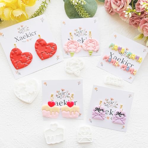 Mother’s Day Polymer Clay Cutters & Stamps Set - 10pcs Sharp & Durable Mom, MAMA, LOVE, Puzzle Heart, Envelope & Cake Shapes for DIY Earring Jewelry Making, Soft Clay Crafts & Holiday Supplies - color: 2L color