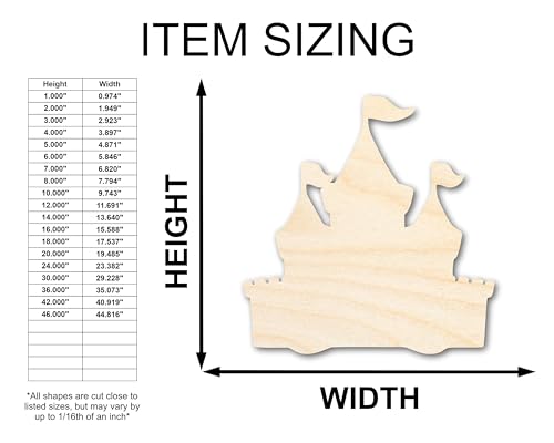 Unfinished Wood Fairytale Castle Silhouette Medieval Craft up to 46" DIY 6" / 1/4" - size: 6", style: 1/4" Thick Wood