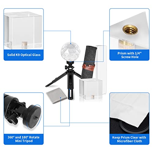 Meking 3pcs Photography Prism Set with Mini Tripod, Optical Crystal Prism - color: Transparent style