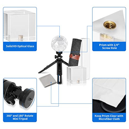Meking 3pcs Photography Prism Set with Mini Tripod, Optical Crystal Prism - color: Transparent style