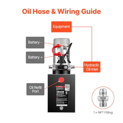 VEVOR 8 Quart Hydraulic Pump, Single Acting Hydraulic Power Unit, 3200 PSI Max Relief Pressure, 0.91 GPM Flow Rate, DC12V 1.6KW Power Unit for Dump Trailer Car Lifting (Horizontal Installation) - size: 20.1×7.3×8.3 inch, style: Single Acting