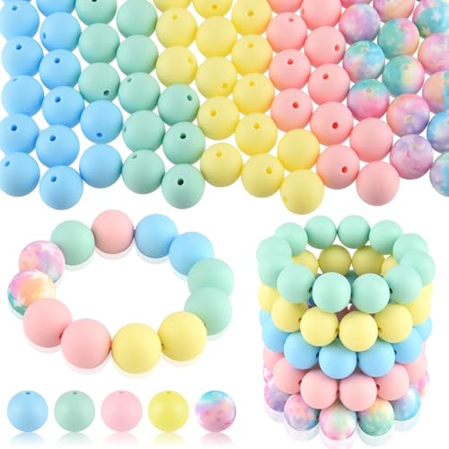 ASTARON 100Pcs 15mm Macaron Colors Silicone Beads for Keychain Making Craft - color: Macaron Colors Mixed
