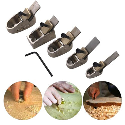 Luthier Tools, 5pcs finger plane cutter in different sizes Wood Planer Hand Plane with curved sole for DIY violin, viola, cello, and other wood instrument (Silver)