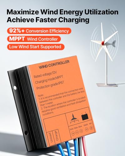 VEVOR 800W 12V Wind Turbine Generator, 5-Blade Wind Turbine Kit with MPPT Controller, High-Efficiency 3-Phase AC Permanent Wind Power Generator for RVs, Boats, Home, Farm (Tower Pole Not Included)