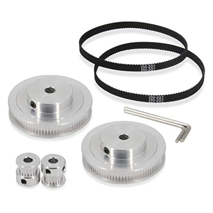 2PCS Set GT2 Synchronous Wheel 20&80 Teeth 6mm Bore Aluminum Timing Pulleys with 2PCS Length 250mm Width 6mm Belt (20-80T-6B-6) - style: 20-80T-6B-6