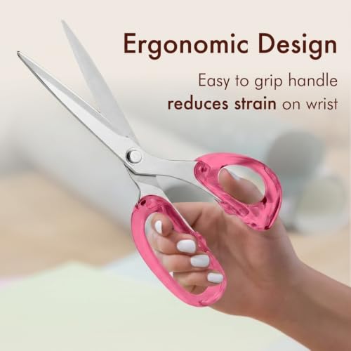 OfficeGoods 9” Stainless Steel Acrylic Scissors, Pink with Silver Metal - color: Pink With Silver Metal
