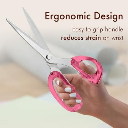 OfficeGoods 9” Stainless Steel Acrylic Scissors, Pink with Silver Metal - color: Pink With Silver Metal