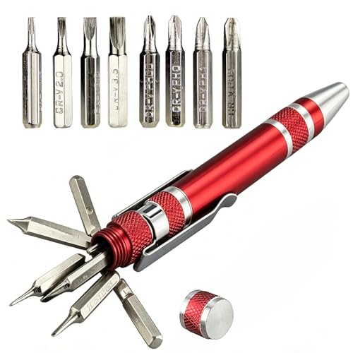 8 in 1 Multitool Screwdriver Set Portable Mini Screwdriver Pen Repair Tools for Computer Eyeglasses Daily Home Improvement Use Gifts for Husband Fathers Grandpa Red