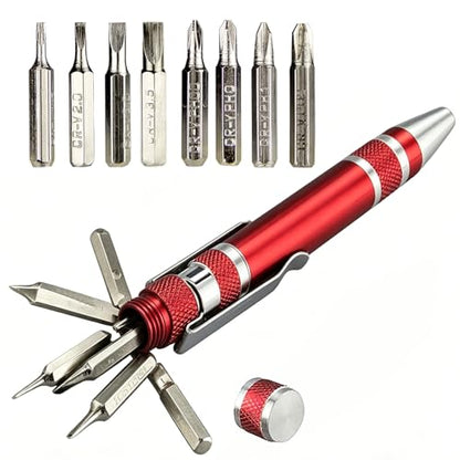 8 in 1 Multitool Screwdriver Set Portable Mini Screwdriver Pen Repair Tools for Computer Eyeglasses Daily Home Improvement Use Gifts for Husband Fathers Grandpa Red