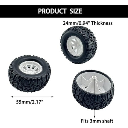 4PCS Toy Car Wheel Model Car Rubber Tire Wheels with Metal Shaft Round Rod Axles for RC Car Truck Robot DIY Model Toy Wheel Replace Parts (3x55mm) - style: 3x55mm