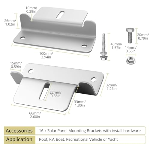 Anbte 16PCS Solar Panel Z Bracket, Solar Mounting Kit for RV, Roof, Silver - color: Silver（16PCS）