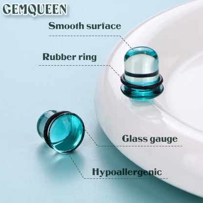 GEMQUEEN 24 Pcs 0.5mm Increments Glass Ear Stretching Kit Hypoallergenic - color: Blue, size: 14mm(6/19'') | 2pcs