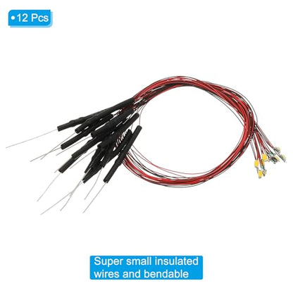 PATIKIL 1206 Pre-Wired Micro LED, 12 Pcs 9-12V Pre-soldered Mini Light Emitting Diodes Surface Mount Device for Model, DIY, 9.8" Length, Warm White - color: Warm White, size: 1206
