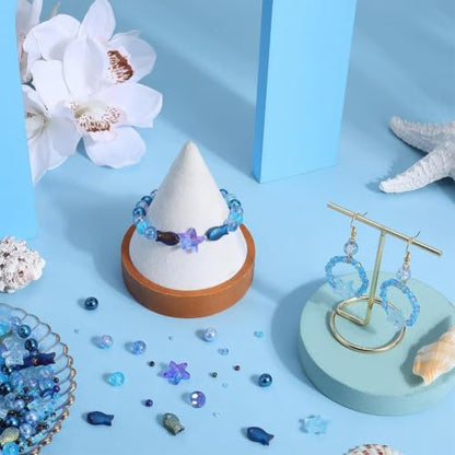 SUNNYCLUE 1 Box 540pcs Ocean Beads Kit Glass Summer Fish Starfish Charms Blue Hawaii Sea Animal Charm Glass Seed Beads for Jewelry Making Findings Kits DIY Bracelet Necklace Supplies - color: Blue
