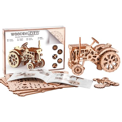 WOODEN.CITY Tractor 3D Puzzles for Adults – Mechanical Farm Tractor Model for Adults & Teens, 148-Piece DIY Kit with Moving Wheels, Made in EU