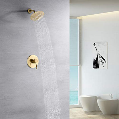 SUMERAIN Bathroom Brushed Gold Shower Faucet Set 8 Inches - color: Brushed Gold, size: Solid Brass Valve