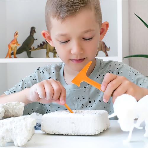 3 Sets Dino Fossils Dig Kit Archaeological Excavation Tools for Kids, Plastic Digging Hammer Chisel Brush Scraper Magnifier Science Kits for Dinosaur Eggs and Gem - size: Small