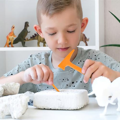3 Sets Dino Fossils Dig Kit Archaeological Excavation Tools for Kids, Plastic Digging Hammer Chisel Brush Scraper Magnifier Science Kits for Dinosaur Eggs and Gem - size: Small