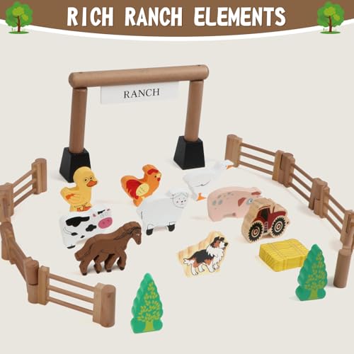 Wondertoys 164 Pcs Wooden Log Set Ranch Real Wood Logs Classic Building Log Ages 3+ Best Retro Farm Building Gift Set Creative Construction Engineering Educational Gifts - style: 164PCS Ranch