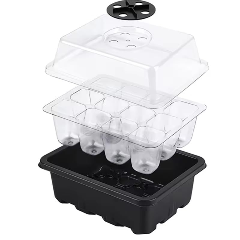 12 Hole Seedling Box with Ventilation Hole Breathable Adjustable Mini Greenhouse Gardening Plant Seedling Box,19x14.5x11cm (Black) - color: Black