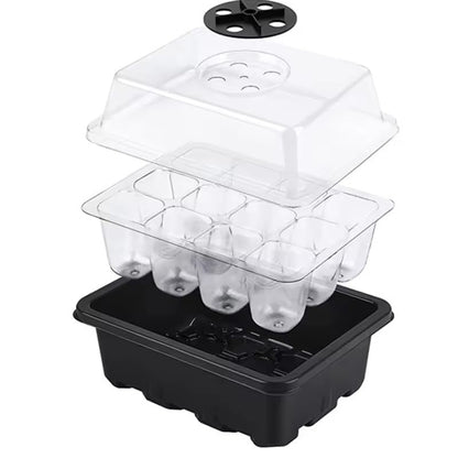 12 Hole Seedling Box with Ventilation Hole Breathable Adjustable Mini Greenhouse Gardening Plant Seedling Box,19x14.5x11cm (Black) - color: Black