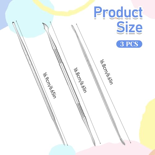 3 Pcs Nail Art Sculpture Pen, Stainless Steel Nail Sculpting Tool Dual-Head 3D Gel Pen Nails Dotting Tool Silver Nails Art Design Tools for Salon Home DIY