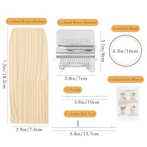 Wood Knitting Loom Kit - Mini Weaving Frame with Hook Rubber Bands for DIY Weaving, Mending Jeans, Repair Clothes, Making Scarves Tapestries（9.2 x 3 x 0.8 Inch）