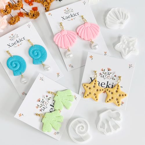 Xaekicr 4PCS Ocean Theme Polymer Clay Cutters Set – Starfish Seashell Clay Earring Cutters – Clay Tools for Polymer Clay Jewelry Making, Beach DIY Crafts Supplies - color: O color
