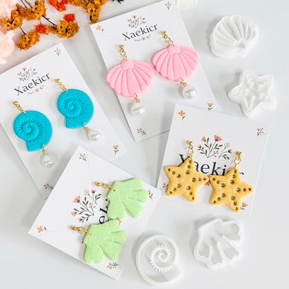 Xaekicr 4PCS Ocean Theme Polymer Clay Cutters Set – Starfish Seashell Clay Earring Cutters – Clay Tools for Polymer Clay Jewelry Making, Beach DIY Crafts Supplies - color: O color