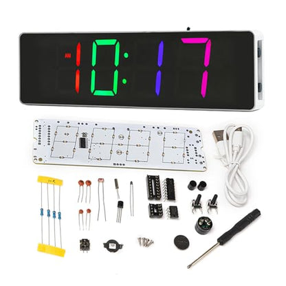 EIELE Soldering Practice Kit 4-Digit RGB Colour LED Digital Clock Kit with colourful case Suitable for students and beginners to solder and learn Adult Electronic Soldering Projects (white case) - color: White Case