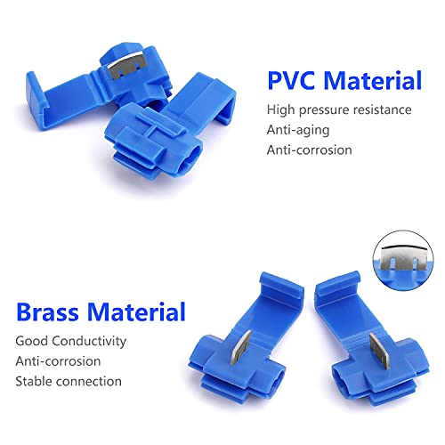 100pcs Solderless Quick Splice Snap Wire Connectors, 18-14 AWG Splice Connector (Cable Joiner), Blue Cold Pressed Insulated Electric Wire Crimp Connectors - color: Blue-100pcs