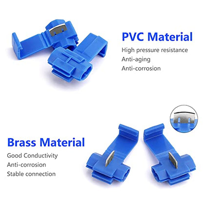 200pcs Solderless Quick Splice Snap Wire Connectors, 18-14 AWG Splice Connector (Cable Joiner), Blue Cold Pressed Insulated Electric Wire Crimp Connectors - color: Blue-200pcs