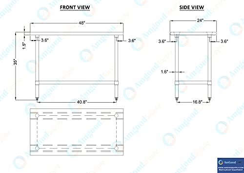 AmGood 24 in. x 48 in. Stainless Steel Work Table | Metal Kitchen Food Prep Table | NSF - size: 48 in. Long x 24 in. Deep without Wheels